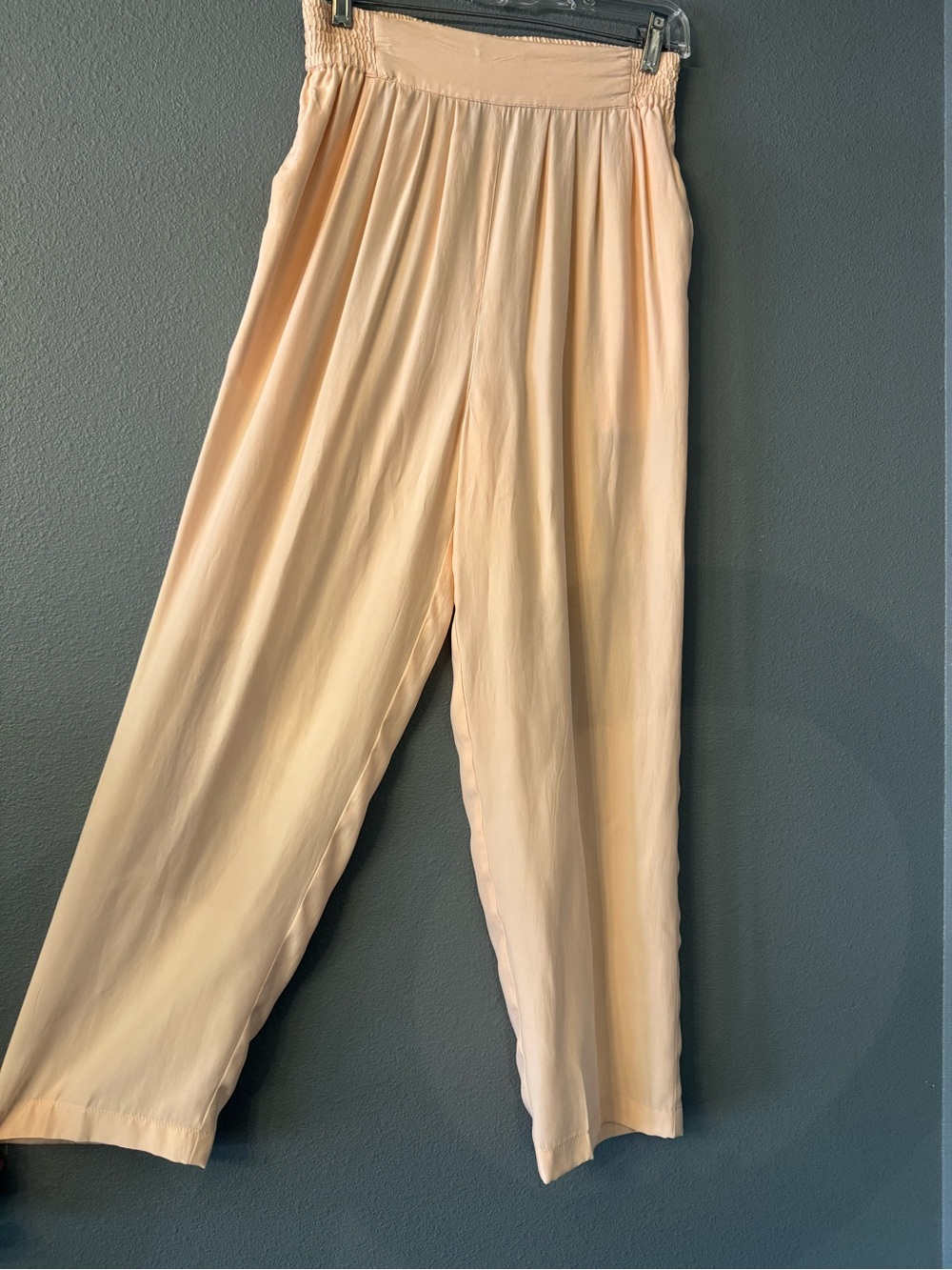 100% Silk Women’s Light Pink Wide-Leg Elastic Waist Pants